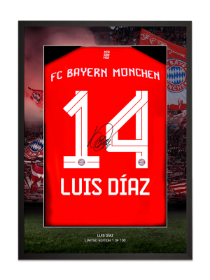 FC Bayern Trikotrahmen Luis Díaz + Sig. 70x50 cm - Schwarz