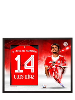 FC Bayern Trikotrahmen Luis Díaz + Sig. 90x70 cm - Schwarz