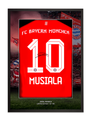 FC Bayern Trikotrahmen Musiala + Signatur 70x50 cm - Schwarz
