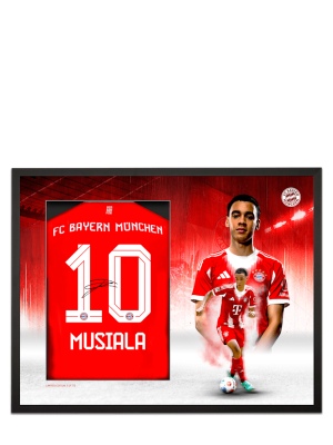 FC Bayern Trikotrahmen Musiala + Signatur 90x70 cm - Schwarz