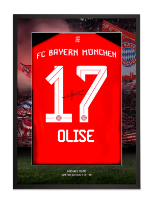 FC Bayern Trikotrahmen Olise + Signatur 70x50 cm - Schwarz