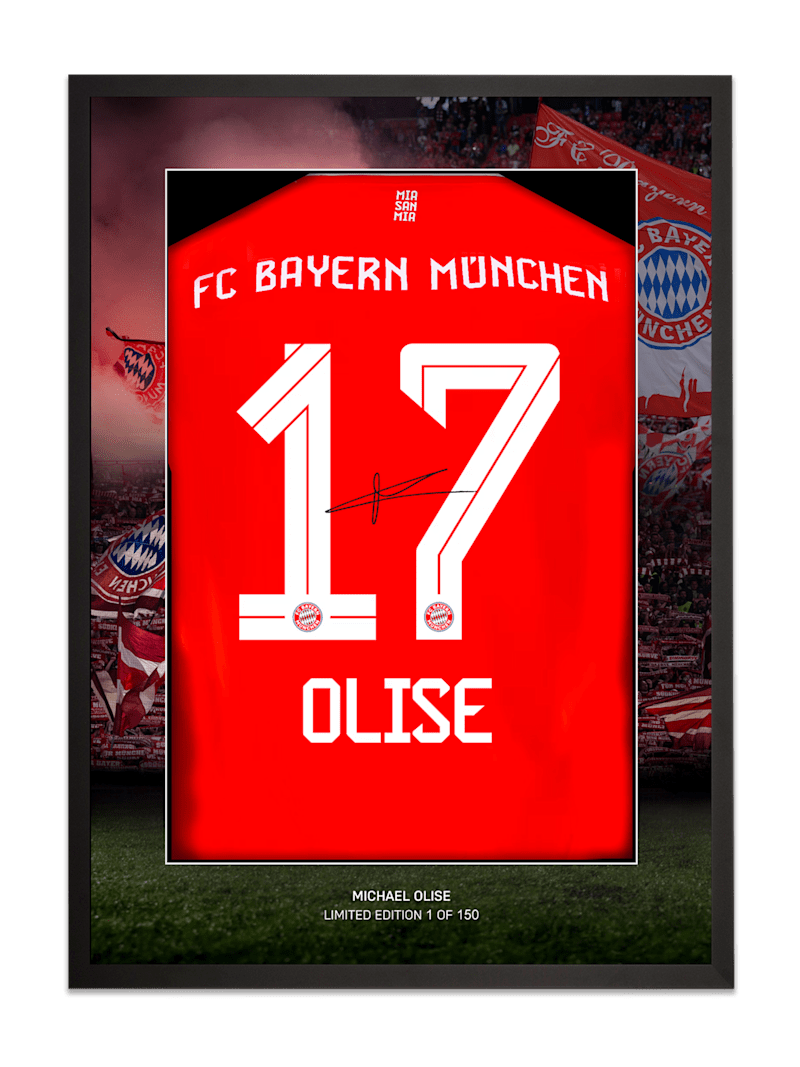 FC Bayern Trikotrahmen Olise + Signatur 70x50 cm - Schwarz