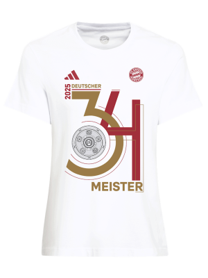 FC Bayern T-Shirt Deutscher Meister 2025 - Weiß - Damen - adidas